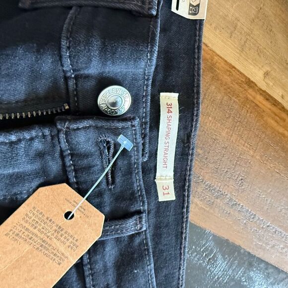 Levi’s 314 Shaping Straight Black Denim Jeans cut front ankle slit design - Picture 3 of 5